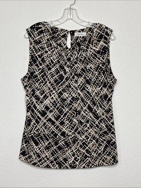 Calvin Klein Sleeveless Shell Blouse Print Black and Cream